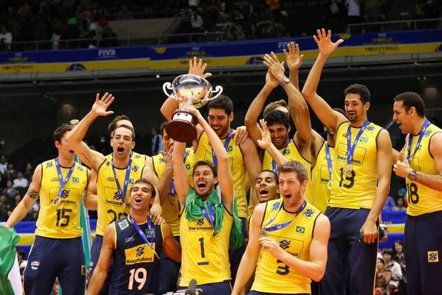 Brazil National team (1 Bruno Mossa Rezende, 4 Wallace De Souza, 5 Sidnei Dos Santos Jr. Sidao, 8 Ricardo Lucarelli Santos De Souza, 9 Evandro M. Guerra, 11 Thiago Soares Alves, 12 Luiz Felipe Marques, 13 Mauricio Souza, 16 Lucas Saatkamp, 18 Mauricio Borges Almeida Silva, 19 Mario Da Silva Pedreira Junior, 20 Raphael Vieira De Oliveira) group, NOVEMBER 24, 2013 - Volleyball : FIVB World Grand Champions Cup men s Victory Ceremony at Tokyo Metropolitan Gymnasium, Tokyo, . Noxthirdxpartyxsales ( 20157579)