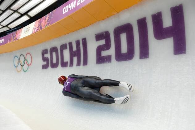 Felix LOCH (GER),Aktion,Einzelaktion,Einzelbild, Freisteller,Ganzkoerperaufnahme,ganze Figur,Rodeln,Training Maenner,men.,am 06.04.2014,Sanki Sliding Center XXII. Olympische Winterspiele 2014, vom 07.02. - 23.02.2014 in Sotschi Russland.