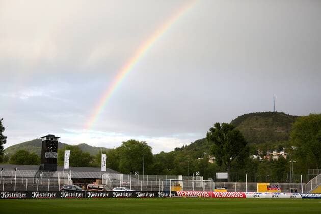 GER, Thüringenpokal, Finale, FC Carl Zeiss Jena 14.05.14, Jena, Ernst-Abbe-Sportfeld, GER, NOFV, Regionalliga Nordost 3.Liga, Köstritzer Landespokal, Thüringenpokal, Finale FC Carl Zeiss Jena im Bild Regenbogen über dem Ernst-Abbe-Sportfeld