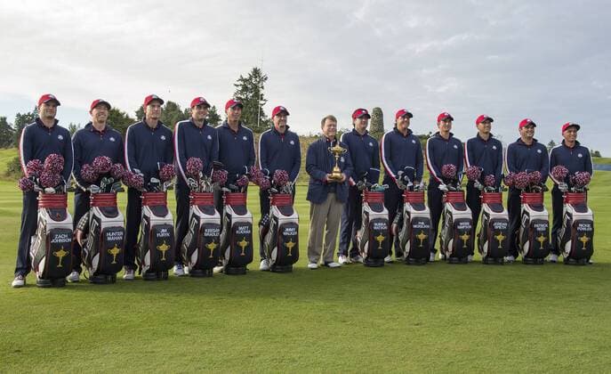 Team USA, v.li. Zach Johnson, Hunter Mahan, Jim Furyk, Keegan Bradley, Matt Kuchar, Jimmy Walker, Teamcaptain Tom Watson, Bubba Watson, Phil Mickelson, Webb Simpson, Jordan Spieth, Patrick Reed, Rickie Fowler 23.09.2014. Gleneagles, Auchterarder, Perthshire, Scotland. The Ryder Cup. xStephenxBartholomewx ActionPlus11562798
