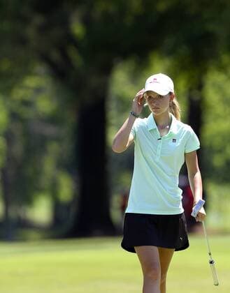 May 13, 2015 - Charlotte, NC, USA - Grace Vaughan looks at the positioning of her ball on the third green during the Pro-Am on Wednesday, May 13, 2015, at Quail Hollow Club in Charlotte, N.C. Vaughan, from Spartanburg, S.C., was the winner of an essay contest and was part of PGA Golf Herren player Rory McIlroy s team during the Pro-Am. Wells Fargo Pro-Am round - ZUMAm67_