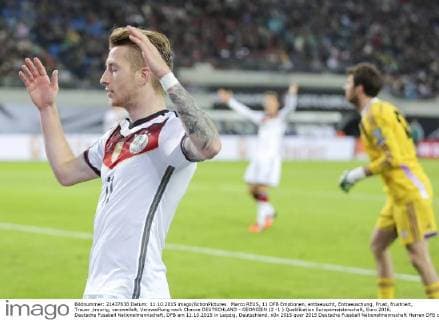 Marco REUS, 11 DFB Emotionen, enttaeuscht, Enttaeuschung, Frust, frustriert, Trauer ,traurig, verzweifelt, Verzweiflung nach Chance DEUTSCHLAND - GEORGIEN (2 -1 ) Qualifikation Europameisterschaft, Euro 2016, Deutsche Fussball Nationalmannschaft, DFB am 11.10.2015 in Leipzig, Deutschland.