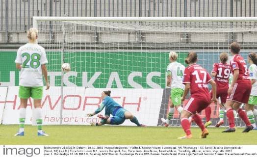 Fußball, Allianz Frauen Bundesliga, VfL Wolfsburg - SC Sand; Jovana Damnjanovic (Sand, 14) (n.i.B.) Torschützin zum 0:1 ,scores the goal, Tor, Torschuss, Abschluss, Torabschluss, Torerfolg, Aktion, action. xtgx