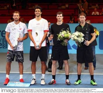 Wien 25.10.2015, Stadthalle, Wien, AUT, ATP Tennis Herren Tour, Erste Bank Open, Doppel-Finale, im Bild v.l. Lukasz Kubot (POL), Marcelo Melo (BRA), Jamie Murray (GBR), John Peers (AUS) f.l. Lukasz Kubot of Poland Marcelo Melo of Brazil Jamie Murray of Great Britain John Peers of Australia during the doubles final match of Erste Bank Open of ATP Tour at the Stadthalle in Wien, Austria on 2015 10 25. EP_tha