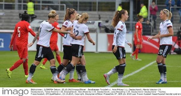 Sandhausen Torjubel v.l. Anja Mittag ( 11, Deutschland), Mandy Islacker ( 9, Deutschland), Tabea Kemme ( 22, Deutschland), Sara Daebritz ( 23, Deutschland), Lena Goessling ( 20, Deutschland) Deutschland - Tuerkei, Frauenfussball, EM Qualifikation, 25.10.2015, Copyright: Deutzmann Eibner-Pressefoto EP_CDN
