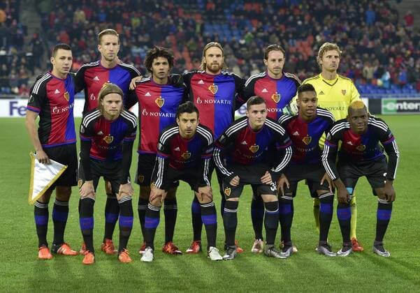 V.v.l.n.r. Birkir Bjarnason, Behrang Safari, Taulant Xhaka, Jean Paul Boetius, Breel Embolo, h.v.l.n.r. Marek Suchy, Marc Janko, Mohamed Elneny, Michael Lang, Luca Zuffi, Torhueter Germano Vailati, FCB, FC Basel - ACF Fiorentina, Europa League, Fussball, 26.11.2015