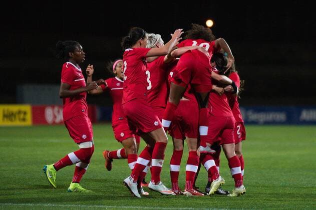 Torjubel Kanada Parchal, Portugal, 09.03.2016 - Fussball, Frauenfussball, Algarve Cup 2016, Brasilien vs Kanada , Fussball, Frauenfussball, Algarve Cup 2016, Brasilien vs Kanada , xKLx