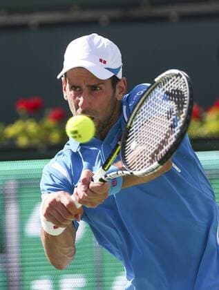 March 19, 2016 - Los Angeles, California, U.S - Novak Djokovic, of Serbia, in actions defeating Rafael Nadal, of Spain, during the men singles.semifinal match of the BNP Paribas Open tennis tournament on Saturday, March 19, 2016 in Indian Wells, California. Â Djokovic.won 7-6, 6-2. BNP Paribas Open 2016 Men s Singles Semifinal - ZUMAc68_