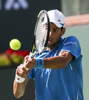 March 19, 2016 - Los Angeles, California, U.S - Novak Djokovic, of Serbia, in actions defeating Rafael Nadal, of Spain, during the men singles.semifinal match of the BNP Paribas Open tennis tournament on Saturday, March 19, 2016 in Indian Wells, California. Â Djokovic.won 7-6, 6-2. BNP Paribas Open 2016 Men s Singles Semifinal - ZUMAc68_