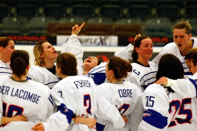 DK, IIHF WW DivIa, medal ceremony 31.03.2016, Gigantium, Aalborg, DK, IIHF WW DivIa, medal ceremony: Chloe Aurard (France 17), Audrey Lager Lacombe (France 18), Amandine Cuasnet (France 23), Soline Fohrer (France 3), Caroline Baldin (France 1), Alisson Obre (France 2), Marion Allemoz (France 9), Caroline Lambert (France 25) and Lore Baudrit (France 19) are celebrating their second place nphxGMACH