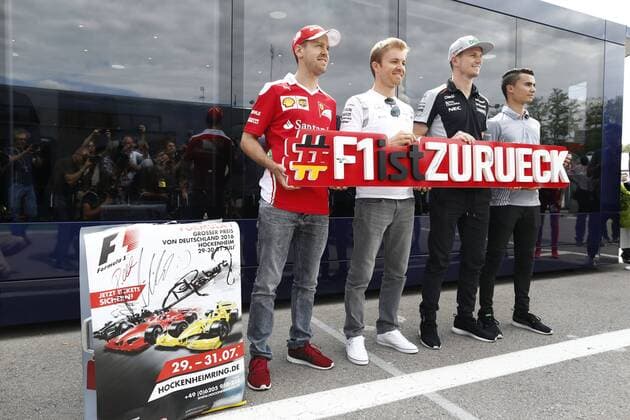 Formel 1, GP von Spanien Motorsports: FIA Formula One World Championship WM Weltmeisterschaft 2016, Race in Barcelona, 5 Sebastian Vettel (GER, Scuderia Ferrari), 6 Nico Rosberg (GER, Mercedes AMG Petronas F1 Team), 27 Nico Hulkenberg (GER, Sahara Force India F1 Team), 94 Pascal Wehrlein (GER, Manor Racing MRT), xHOCHxZWEIx