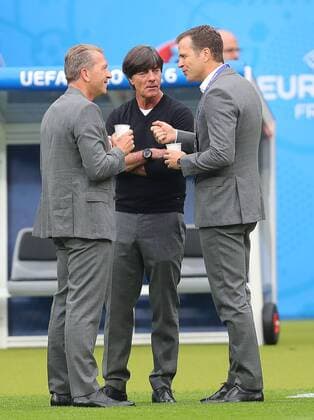 EURO 2016, Deutschland - Polen, Joachim Löw, Oliver Bierhoff und Andreas vor dem SpielKöpke DFB Bundestrainer Joachim Jogi LOEW, LÖW,Andreas KOEPKE , Torwarttrainer DFB Oliver BIERHOFF, Manager, Teammanager DFB GERMANY - POLAND Group C ,Football European Championship EM Europameisterschaft EURO at June 16, 2016 in Paris, STADE DE FRANCE. Fussball, Deutschland Polen Nationalteam, EURO, DFB