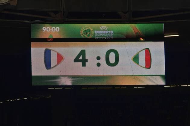 GER, UEFA U19 2016, Finale, Frankreich (FRA) vs Italien (ITA) 24.07.2016, Rhein-Neckar-Arena, Sinsheim, GER, UEFA U19 EURO 2016, Finale, France (FRA) vs Italy (ITA), picture shows im Bild: Endstand Anzeigetafel Foto © nordphoto Fabisch nordphotox xFabisch