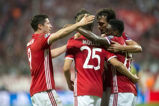 Champions League, FC Bayern Muenchen vs. FC Rostev, Allianz Arena, Muenchen. 13.09.2016 Im Bild:Lewandowski, Robert (9), Müller, Thomas (25), Hummels, Mats (5), Alaba, David (27) Â