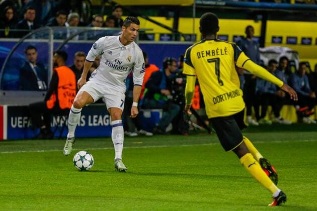 GER, Champions League, Borussia Dortmund vs Real Madrid 27.09.2016, Signal Iduna Park, Dortmund, GER, Champions League, Borussia Dortmund vs Real Madrid, im Bild picture shows Christiano RONALDO CR7 (Real Madrid 7), Ousmane DembŽlŽ Dembele (BVB Dortmund 7), Foto@ nordphoto Rauch nordphotox xrauch