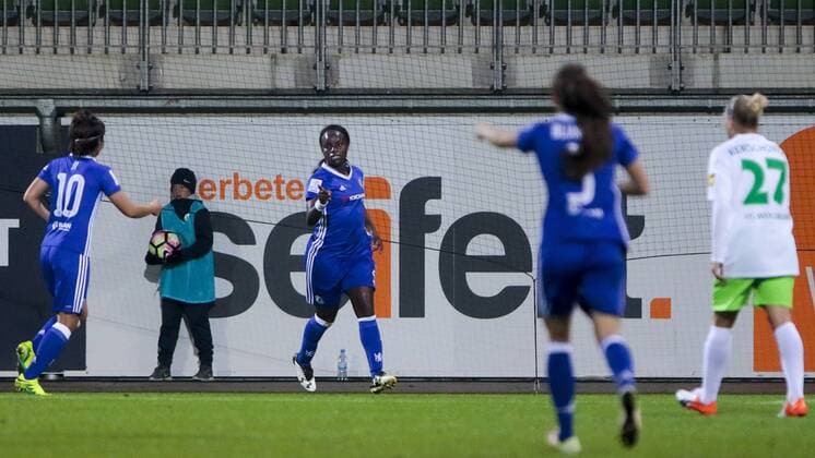 Eniola Aluko (Chelsea, 9) Jubel, Torjubel, Torerfolg, celebrate the goal, goal, celebration, Jubel ueber das Tor, optimistisch, Action, Aktion, Fussball, UEFA Women s Champions League, VfL Wolfsburg - Chelsea Ladies FC, xtgx