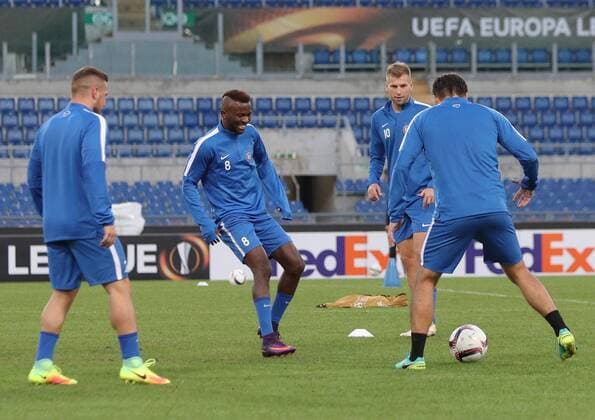 SOCCER - EL, Roma vs A.Wien, preview ROME,ITALY,19.OCT.16 - SOCCER - UEFA Europa League, group stage, AS Roma vs FK Austria Wien, preview, final training A.Wien. Image shows Petar Filipovic, Olarenwaju Kayode, Alexander Gruenwald and Ognjen Vukojevic (A.Wien). GEPAxpictures xChristianxOrt