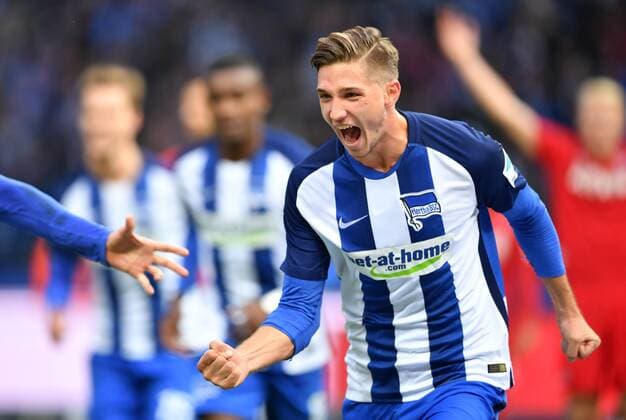 Niklas Stark (Hertha BC), jubelt nach seinem Tor zum 2:1, links Salomon Kalou (Hertha BSC), Hertha BSC Berlin - 1.FC Köln, 1.FC Koeln 1. Bundesliga 2016 2017, 1. BL, 1. Bundesliga, DFL, Fußball, Fussball, soccer, Herren, Männer, Maenner, Deutschland, Germany, Ergebnis Berlin, 22.10.2016, Olympiastadion