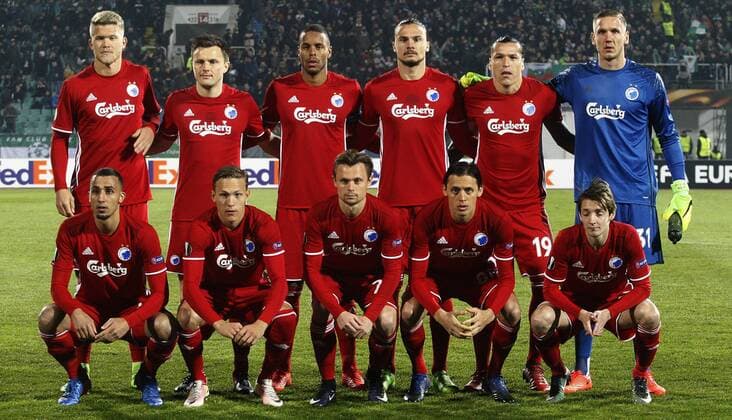 Fußball, EL, PFK Ludogorez Rasgrad - FC Kopenhagen 16.02.2017 Sofia(Bulgaria) PFC Ludogorets-FC Kobenhavn(FC Copenhagen) Europa League men s football FC Kobenhavn (FC Copenhagen) team from L-R above: Andreas Cornelius,William Kvist,Mathias Jorgensen,Erik Johansson,Federico Santander and Robin Olsen. Down:Youssef Toutouh,Ludwig Augustinsson, Peter Ankersen,Uros Matic,Rasmus Falk :Str