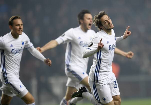 Fußball, EL, FC Kopenhagen - Ajax Amsterdam DK: 20170309, K¿benhavn, Danmark: Europa League fodbold, 1 8 finale, FC K¿benhavn - AFC Ajax: Rasmus Falk, FC K¿benhavn, FCK scorer til 1-0 Foto: Lars M¿ller UK: 20170309, Copenhagen, Denmark: Europa League football, 1 8 final, FC Copenhagen - AFC Ajax: Rasmus Falk, FC K¿benhavn, FCK scores to 1-0