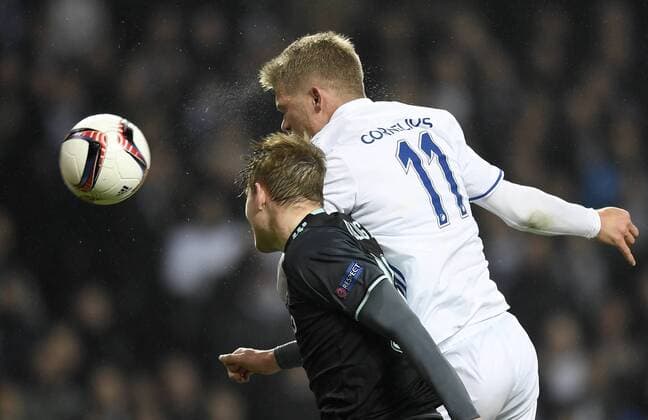 Fußball, EL, FC Kopenhagen - Ajax Amsterdam DK: 20170309, K¿benhavn, Danmark: Europa League fodbold, 1 8 finale, FC K¿benhavn - AFC Ajax: Andreas Cornelius, FC K¿benhavn, FCK scorer pa hovedst¿d til 2-1 Foto: Lars M¿ller UK: 20170309, Copenhagen, Denmark: Europa League football, 1 8 final, FC Copenhagen - AFC Ajax: Andreas Cornelius, FC K¿benhavn, FCK scores to 2-1