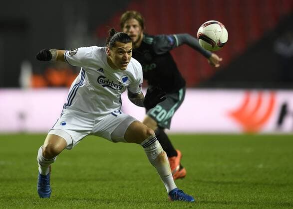 Fußball, EL, FC Kopenhagen - Ajax Amsterdam DK: 20170309, K¿benhavn, Danmark: Europa League fodbold, 1 8 finale, FC K¿benhavn - AFC Ajax: Frederico Santander, FC K¿benhavn, FCK Foto: Lars M¿ller UK: 20170309, Copenhagen, Denmark: Europa League football, 1 8 final, FC Copenhagen - AFC Ajax: Frederico Santander, FC K¿benhavn, FCK