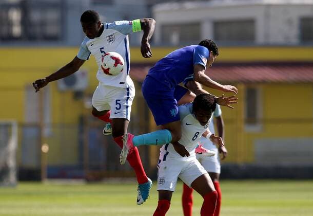 PXL_UEFA European U-17 Championship, group D, England vs. Netherlands 10.05.2017., Zapresic, Croatia - UEFA European U-17 Championship 2017, group D, 3rd round, England vs. Netherlands. Marc Guehi, Juan Familio-Castillo, Tashan Oakley-Boothe. IgorxKralj PIXSELL