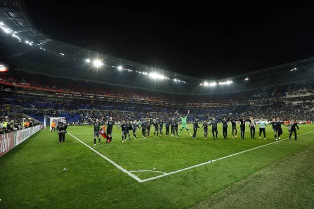 Fußball, EL, Olympique Lyon - Ajax Amsterdam (L-R) Davy Klaassen of Ajax, Matthijs de Ligt of Ajax, Justin Kluivert of Ajax, Amin Younes of Ajax, Nick Viergever of Ajax, Kenny Tete of Ajax, Lasse Schone of Ajax, Kasper Dolberg of Ajax, Hakim Ziyech of Ajax, David Neres of Ajax, goalkeeper Diederik Boer of Ajax, Davinson Sanchez of Ajax, goalkeeper Andre Onana of Ajax,during the UEFA Europa League semi final match between Olympique Lyonnais and Ajax Amsterdam at Stade de Lyon, on May 11, 2017 in Lyon, The Netherlands Olympique Lyon v Ajax UEFA Europa League 2016 2017 xVIxxIVx 7769755