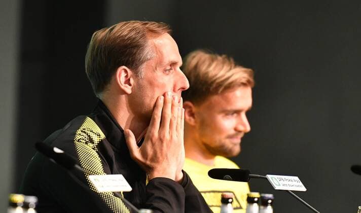 PK vor dem Spiel im Olympiastadion, hier Thomas Tuchel (Trainer Dortmund), rechts Marcel Schmelzer Eintracht Frankfurt - BVB Borussia Dortmund DFB-Pokal 2016 2017, Finale, Endspiel, Deutscher Fussball Bund, DFB, Pokal, Pokalfinale, Fußball, Fussball, soccer, Herren, Deutschland, Germany, Ergebnis Berlin, 26.5.2017 Olympiastadion