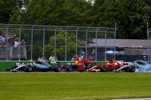 Motorsports: FIA Formula One World Championship WM Weltmeisterschaft 2017, Grand Prix of Canada, 44 Lewis Hamilton (GBR, Mercedes AMG Petronas F1 Team), 33 Max Verstappen (NLD, Red Bull Racing), 5 Sebastian Vettel (GER, Scuderia Ferrari), 77 Valtteri Bottas (FIN, Mercedes AMG Petronas F1 Team), Montreal Canada xHOCHxZWEIx
