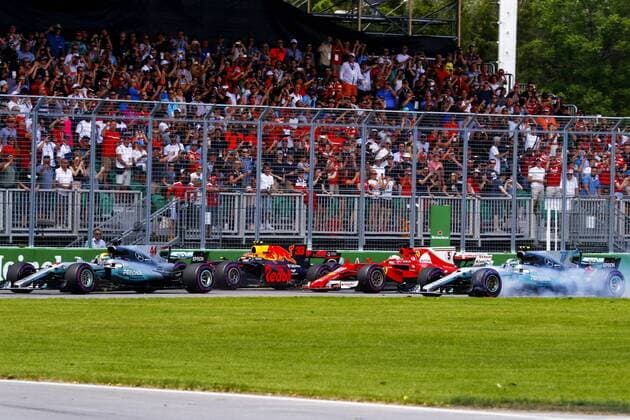 Motorsports: FIA Formula One World Championship WM Weltmeisterschaft 2017, Grand Prix of Canada, 44 Lewis Hamilton (GBR, Mercedes AMG Petronas F1 Team), 33 Max Verstappen (NLD, Red Bull Racing), 5 Sebastian Vettel (GER, Scuderia Ferrari), 77 Valtteri Bottas (FIN, Mercedes AMG Petronas F1 Team), Montreal Canada xHOCHxZWEIx