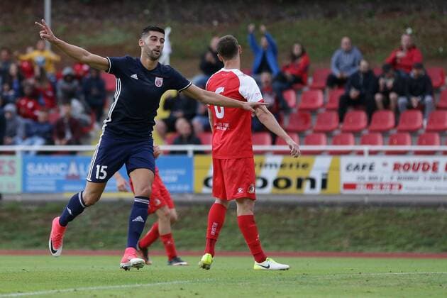 Fussball UEFA Europa League, Europ-aLigue, Europa League 2017 - 2018 29.06.2017, UEFA Europa League, Europaleague, Europa-Ligue, Europa Ligue, 2017-2018, Qualification First Round, Luxemburg, Esch-sur-Alzette, Stade du Galgebierg, FOLA Esch (LUX) - FC Milsami Orhei vl: Samir Hadji (FOLA Esch 15) jubelt, freut sich, zeigt Emotionen, celebrates, shows emotions 2-0
