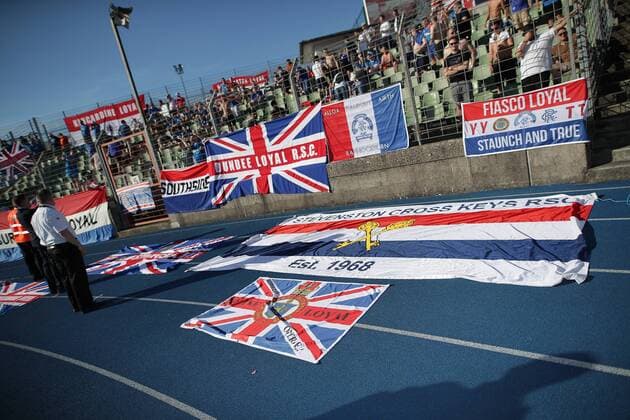 Fussball UEFA Europa League, Europa-Ligue, Europa League 2017 - 2018 04.07.2017, UEFA Europa League 2017-2018, Qualification First Round, Second Game, Return Game, Luxemburg, Stade Josy Barthel, Progres Niederkorn, Proges Niederkorn (LUX) - Rangers FC, Glasgow Rangers (SCO) vl: Fans, Zuschauer aus Schottland