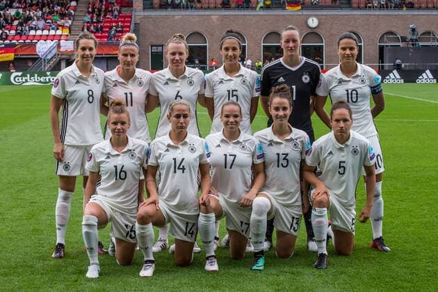 ROTTERDAM, 30-07-2017 , EK Vrouwenvoetbal 2017 , Women s Euro 2017 , Kwartfinale Duitsland - Denemarken , Sparta Stadion het Kasteel , (boven vlnr) Lena Goessling , Anja Mittag , Kristin Demann , Sara Doorsoun-Khajeh , Almuth Schult , Dzsenifer Marozs¡n (onder vlnr) Linda Dallmann , Anna BlÅ sse , Isabel Kerschowski , Sara DÅ britz , Babett Peter Duitsland - Denemarken x1659297x