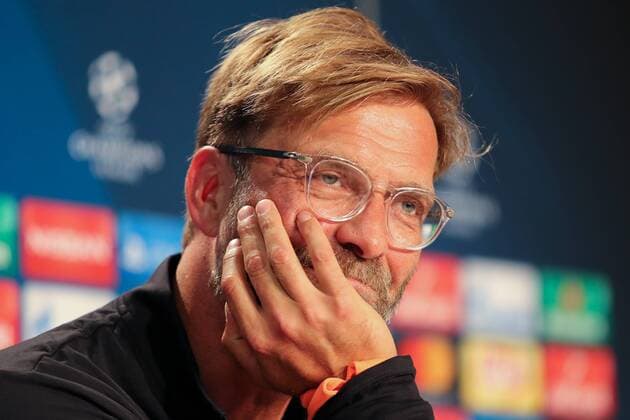 Jürgen Klopp (Kloppo, Trainer, Cheftrainer, Team Manager, LFC), bei der Pressekonferenz am Vortag des Spiels, Abschlusspressekonferenz, PK, press conference PK Pressekonferenz Pressetermin, Medientermin, Porträt, Portrait, Freude, freundlich, fröhlich, strahlend, optimistisch, Fussball, UEFA Champions League Qualifikation, MD-1, TSG 1899 Hoffenheim - FC Liverpool, xozx