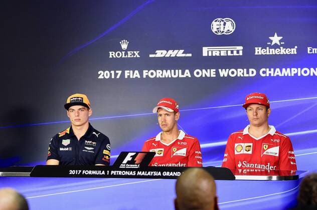 Max Verstappen (NEL 33), Red Bull Racing, Sebastian Vettel (GER 5), Scuderia Ferrari, Kimi Raikkonen (FIN 7), Scuderia Ferrari, Grosser Preis von Malaysia 2017, Vorbereitungen, Motorsport, Formel 1, 28.09.2017, Kuala Lumpur Copyright: xEIBNER JERRYxANDREx EP_JAE