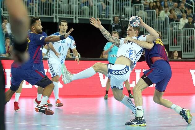 VELUX EHF Champions League, Group A, Round 9, RK PPD Zagreb - FC Barcelona Barca 23.11.2017., Croatia, Arena Zagreb, Zagreb - VELUX EHF Champions League, Group A, Round 9, RK PPD Zagreb - FC Barcelona. Timothey N guessan, Mario Vuglac, Kamil Syprzak. GoranxStanzl PIXSELL