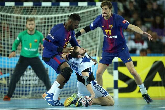 VELUX EHF Champions League, Group A, Round 9, RK PPD Zagreb - FC Barcelona Barca 23.11.2017., Croatia, Arena Zagreb, Zagreb - VELUX EHF Champions League, Group A, Round 9, RK PPD Zagreb - FC Barcelona. Alexis Hernandez Borges, Damir Bicanic. GoranxStanzl PIXSELL