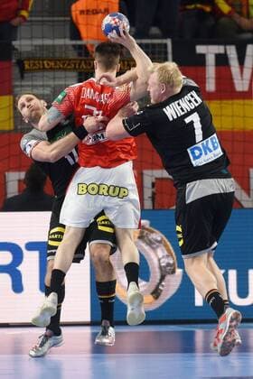 European Handball Championship, Group II, 4th round, Germany - Denmark 21.01.2018., Arena Varazdin, Varazdin, Croatia - 2018 European Men s Handball Championship, Group II, 4th round, Germany - Denmark. Steffen Weinhold, Michael Damgaard Nielsen, Patrick Wiencek. VjeranxZganec-Rogulja PIXSELL