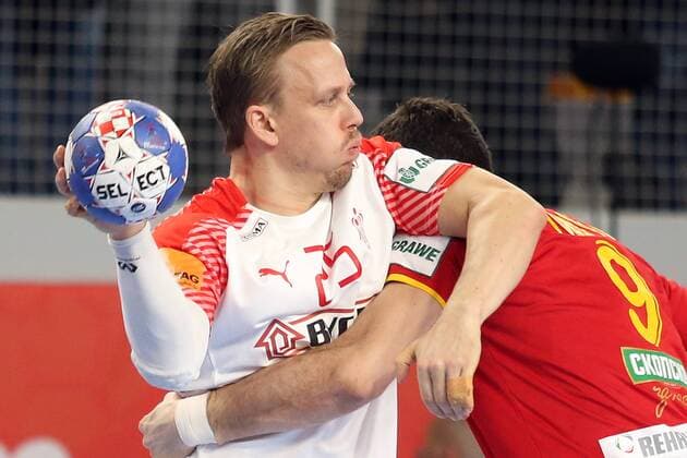 European Handball Championship, Group II, 3rd round, Macedonia - Denmark 24.01.2018., Arena Varazdin, Varazdin, Croatia - 2018 European Men s Handball Championship, Group II, 3rd round, Macedonia - Denmark. Morten Toft Olsen, Ace Jonovski GoranxStanzl PIXSELL