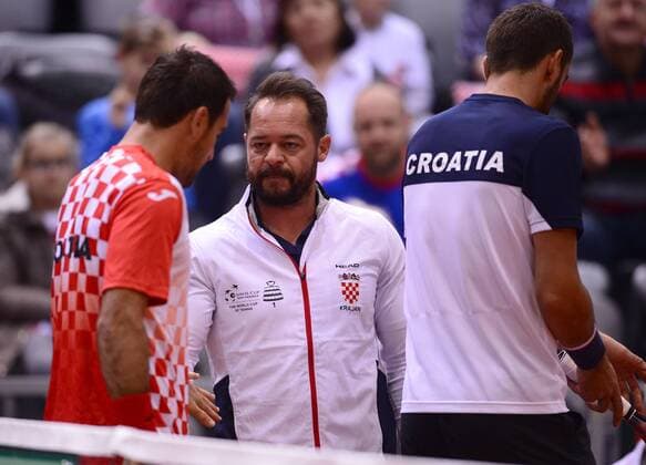 PXL_Davis Cup, first round, Croatia - Canada, doubles 03.02.2018., Gradski vrt, Osijek, Croatia - Davis Cup by BNP Paribas first round, Croatia - Canada, doubles, Marin Cilic, Ivan Dodig - Daniel Nestor, Vasek Pospisil. Ivan Dodig, head coach Zeljko Krajan, Marin Cilic. MarkoxPrpic PIXSELL