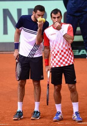 PXL_Davis Cup, first round, Croatia - Canada, doubles 03.02.2018., Gradski vrt, Osijek, Croatia - Davis Cup by BNP Paribas first round, Croatia - Canada, doubles, Marin Cilic, Ivan Dodig - Daniel Nestor, Vasek Pospisil. Marin Cilic, Ivan Dodig. MarkoxPrpic PIXSELL