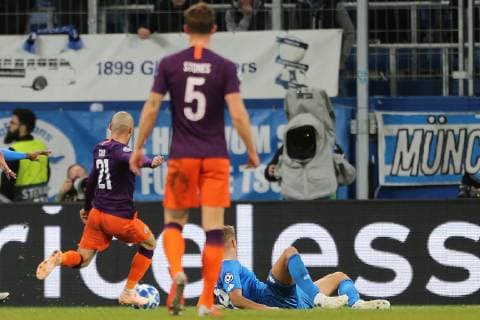 02 10 2018 xtvx Football UEFA Champions League TSG 1899 Hoffenheim Manchester City FC emporer sc Goal scored Goal scored 1 2 David Silva Manchester City DFL DFB REGULATIONS PROPHIBIT ANY USE OF PHOTOGRAPH as IMAGE SEQUENCES and or QUASI VIDEO Sinsheim