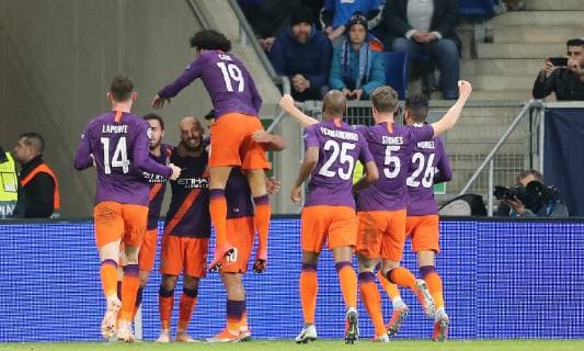 02 10 2018 xtvx Football UEFA Champions League TSG 1899 Hoffenheim Manchester City FC emspor v l Goal scored Goal scored for 1 2 David Silva Manchester City Goal celebration Goal celebrating scoring DFL DFB REGULATIONS PROHIBIT ANY USE OF PHOTOGRAPH as IMAGE SEQUENCES and or QUASI VIDEO Sinsheim