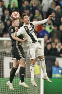 TORINO, Football,16-04-2019, Allianz Stadium . Champions League quarter finals second leg Juventus - Ajax. Ajax player Matthijs de Ligt (L) and Juventus player Cristiano Ronaldo (R) during the game Juventus - Ajax (1-2). Juventus - Ajax x3202363x