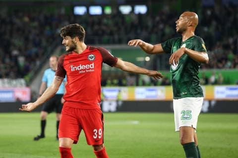 Goncalo Paciencia Eintracht Frankfurt vs. John Anthony Brooks VfL Wolfsburg 1 Soccer Bundesliga Season 2018 2019 VfL Wolfsburg vs Eintracht Frankfurt in the Volkswagen Arena in Wolfsburg Aktion Deutschland Fußball Mann Maenner 22 04 2019 According to the DFL Deutsche Fußball Liga it is forbidden to use or have used in the stadium and or from the match taken photographs in the form of sequence pictures and or video-like photo series DFL regulations prohibit any use of photographs as image sequences and or quasi-fashionable DFL regulations prohibit any use of photographs as image sequences and or quasi-fashionable.