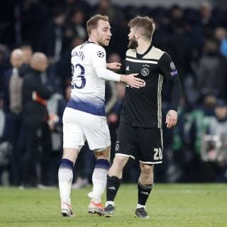 LONDON Football, 30-04-2019, season 2018 2019 , Tottenham Stadium . Semi final Champions League first leg. Tottenham Hotspur player Christian Eriksen and Ajax player Lasse Schone during the game Tottenham Hotspur - Ajax Tottenham Hotspur - Ajax x3292737x