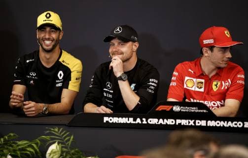 Motorsports: FIA Formula One World Championship, WM, Weltmeisterschaft 2019, Grand Prix of Monaco, 3 Daniel Ricciardo (AUS, Renault F1 Team), 77 Valtteri Bottas (FIN, Mercedes AMG Petronas Motorsport), 16 Charles Leclerc (MCO, Scuderia Ferrari Mission Winnow), Monte Carlo Monaco