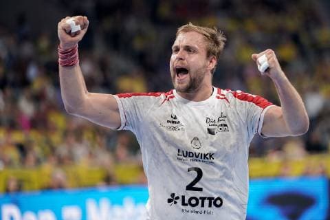 Frederic Stüber Die Eulen, 2 , cheers on a goal, jubilation, goal jubilation, goal success, celebrate the goal, goal, celebration, jubilation on the goal, optimistic, game scene, highlight, action, action, single picture, 29 05 2019, Mannheim, handball, DKB Bundesliga, Rhein Neckar Löwen TSG Ludwigshafen Friesenheim The Owls xozx