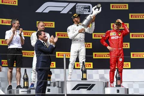Motorsports: FIA Formula One World Championship, WM, Weltmeisterschaft 2019, Grand Prix of France, Nathan Divey, 77 Valtteri Bottas (FIN, Mercedes AMG Petronas Motorsport), 44 Lewis Hamilton (GBR, Mercedes AMG Petronas Motorsport), 16 Charles Leclerc (MCO, Scuderia Ferrari Mission Winnow), Le Castellet France